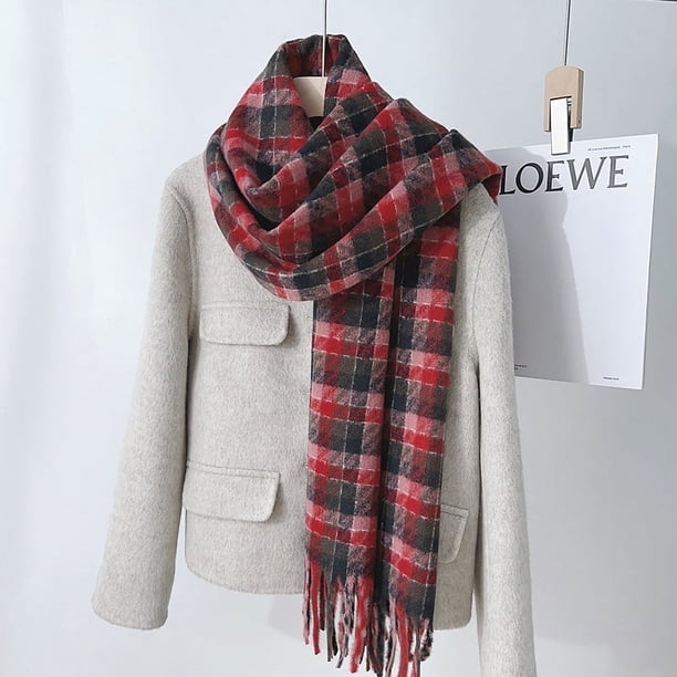 Nvzi Bufanda a cuadros, bufandas gruesas, bufanda de manta gruesa y cálida de gran tamaño para invierno, roja