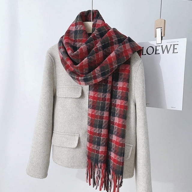 Nvzi Bufanda a cuadros, bufandas gruesas, bufanda de manta gruesa y cálida de gran tamaño para invierno, roja