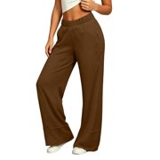 Women's Solid Color Casual Pants, Elastic Waist Fashion Trousers With Pockets, Versatile Everyday Basics For Wardrobe Staple Brown M