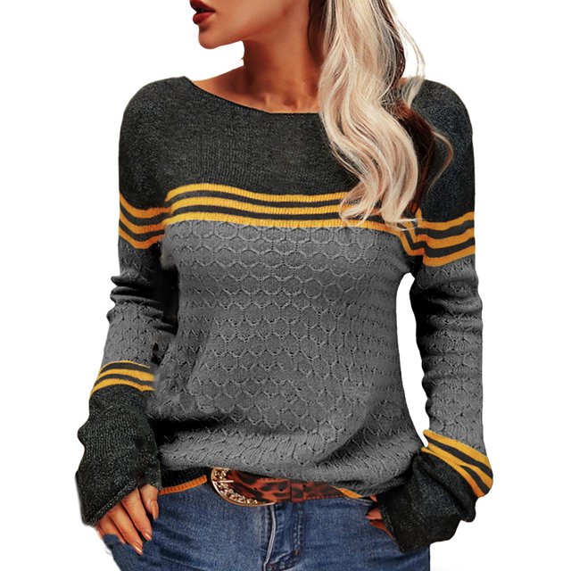 Suéter de punto Gibobby Cuello Redondo manga larga para Mujer Top de ganchillo Floral elegante Negro L