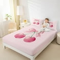 thumbnail image 5 of Feelyou Pink Cute Cherry Twin Sheet Sets, Dreamy Cartoon Bowknot Bow Twin Fitted Sheet, Teens Kids Boys Girls Flat Sheet, Lightweight Room Decor, 3pcs, 5 of 8