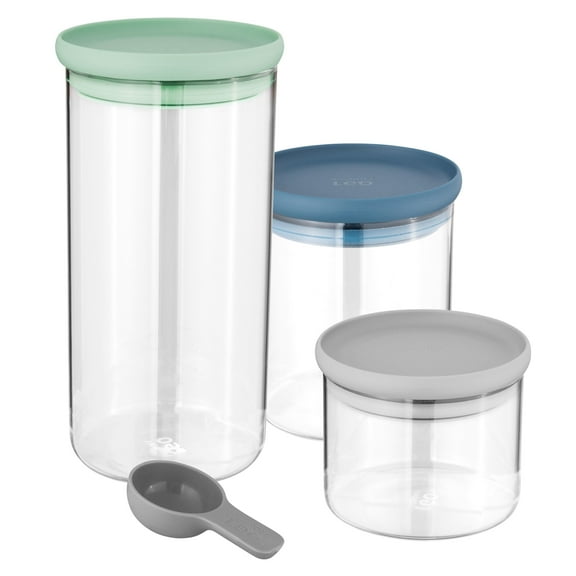 BergHOFF Leo 4Pc Glass Food Container Set and Scoop, Multicolor