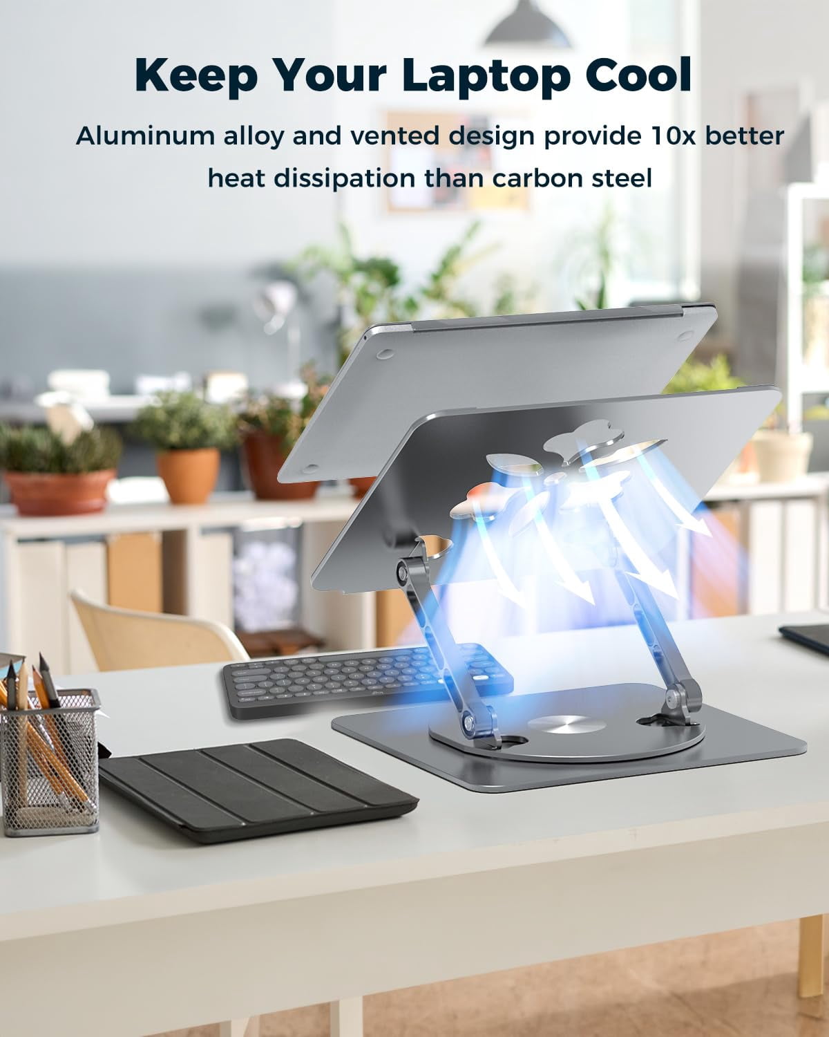 360° Rotating Laptop Stand For Desk | Adjustable  Foldable Portable Aluminum Riser Compatible With Macbook & All Laptops 10-16 Inch Gray