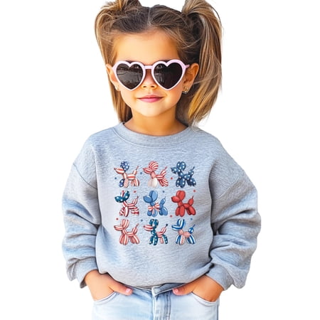 Patriotic Balloon Dogs Sweatshirt for Women Teens and Kids Fun Red White & Blue Sweater Gray Sweatshirt Youth Small