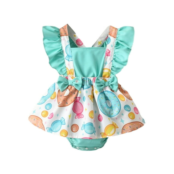 Baby Onesies Infant Girls Ruffles Fly Sleeve Prints Newborn Bodysuits Dress Girls Romper Mint Green 0 Months-3 Months