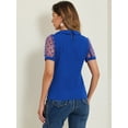 thumbnail image 4 of DARING DIVA Women's Polka Dots Mesh Peter Pan Collar Blouse XL Royal Blue, 4 of 6