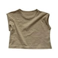 thumbnail image 1 of HBFAGFB Débardeurs Filles Tout-Petits Bébé Col Rond Sans Manches T-Shirt Mignon Simple Tenue d'Intérieur Beige Taille 110, 1 of 5