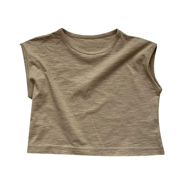 HBFAGFB Débardeurs Filles Tout-Petits Bébé Col Rond Sans Manches T-Shirt Mignon Simple Tenue d'Intérieur Beige Taille 110