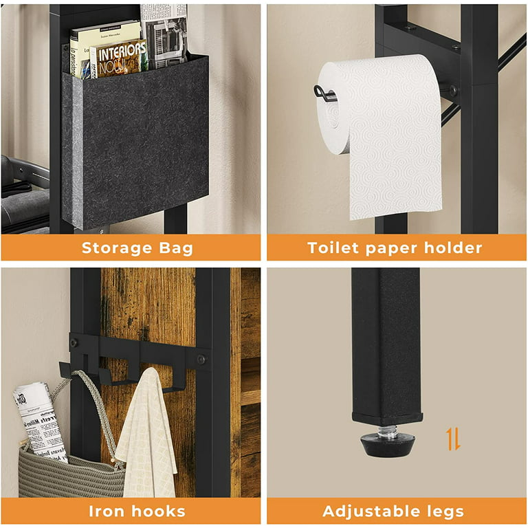 4-Tier Over The Toilet Storage Cabinet Freestanding Bathroom Organizer Over  Toilet with Adjustable Shelf and Door, Rustic Brown