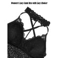 thumbnail image 5 of Spencer Halter Lace Deep V Wireless Bralette for Women Padded Lace Bandeau Bra Longline Cross Back Crop Top, Black, 5 of 8