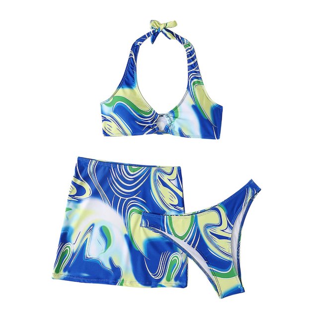 Bikini de tres piezas para mujer Falda corta sexy de tres piezas con almohadilla en el pecho sin aros Wmkox8yi FGJ1407