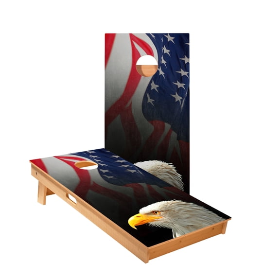Skip's Garage | Cloth American Flag With Eagle 2x4 Cornhole Boards (24" x 48") | Includes (2) Boards | Resin Bags LED Lights