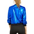 thumbnail image 4 of MODA NOVA Juniors Halloween Costume Casual Stand Collar Metallic Zip Crop Length Bomber Jacket Blue XS, 4 of 7