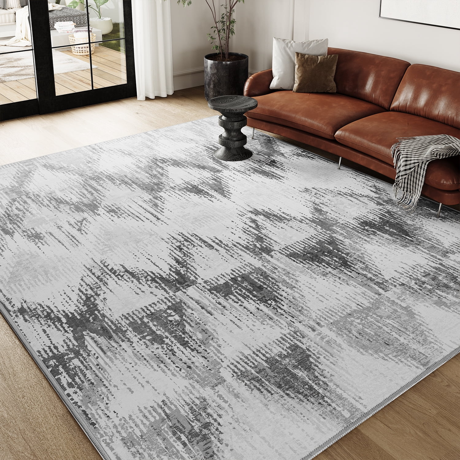 VUNATE Outdoor Rugs 5'x7' Modern Diagonal Patio Carpet Washable Area Rug for Living Room Indoor Outdoor Balcony Gray