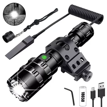 2 in 1 LED Flashlight with Picatinny Rail Mount - 5 Modes 3000 Lumens Bright Flashlight USB Rechargeable Waterproof Torch Light for Outdoor Hunting Fishing