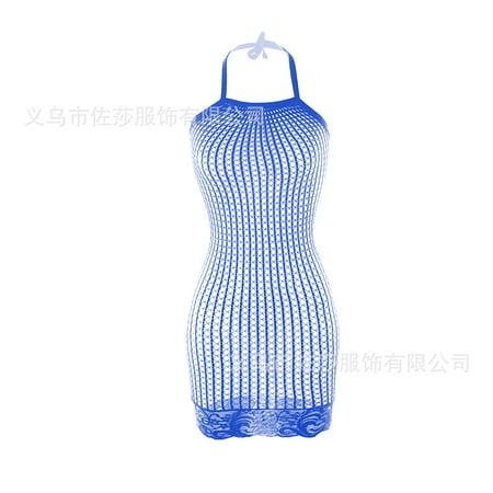 Generic Sexy Halter Sexy Lingerie Women s Hollow-out Tight Fishnet Clothes Explosive Milk See-through Hip Skirt Uniform Temptation W091