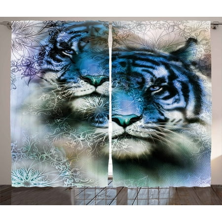 Animal Curtains 2 Panels Set Two Tiger Safari Cat African Wild