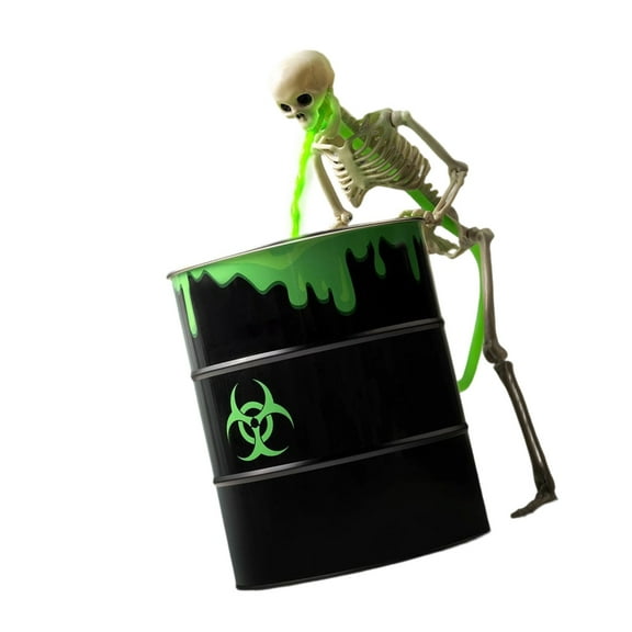 Jesscasday Glowing Effect Skeleton Decoration with Flexible Vomit Tube and Themed Bucket