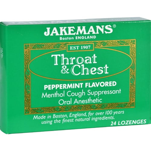 Jakemans Lozenge Throat and Chest Peppermint 24 Count Cough, Cold