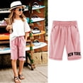 thumbnail image 2 of Shorts for Girls 14-16 Summer Letter Print New York Drawstring Elastic Waist Jogger Shorts Loose Fit Kids Summer Shorts with Pockets Children Clothing,Pink,120(5-6 Years), 2 of 4