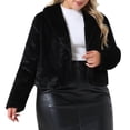 thumbnail image 2 of DARING DIVA Women's Plus Size Cropped Lapel Long Sleeve Faux Fur Fluffy Coat 4X Black, 2 of 6