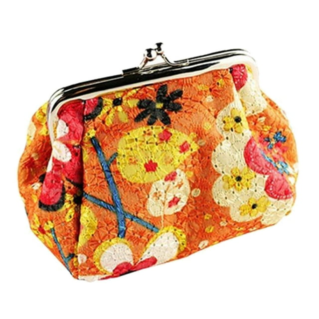 Flmtop Portefeuille Mini Pochette Femme à Imprimé Floral Vintage avec Fermoir Baiser