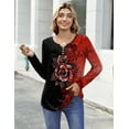 thumbnail image 5 of Zeagoo Womens Tops Dressy Casual Beach Vacation Clothes for Women Business Casual Long Shirts V Neck Tee Shirt Ladies Top and Blouses Ethnic Style, 5 of 7