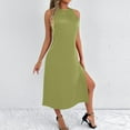thumbnail image 6 of DeHolifer Satin Dress for Women Elegant Crewneck Solid Color Sleeveless Long Slit Side Cocktail Party Dresses Green XL, 6 of 7