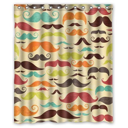 Greendecor Ultra Clear Picture Colourful Funny Mustache Waterproof Greendecor Ultra Clear Picture Colourful Funny Mustache Waterproof Shower Curtain Set With Hooks Bathroom Accessories Size 60x72 Inches