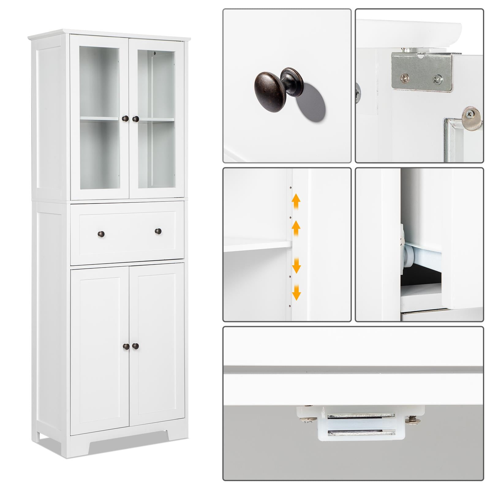 Ktaxon Bathroom Cabinet with 4 Doors 1 Drawer, Large Storage Organizer w/ 2 Adjustable Shelves for Office Living Room, White