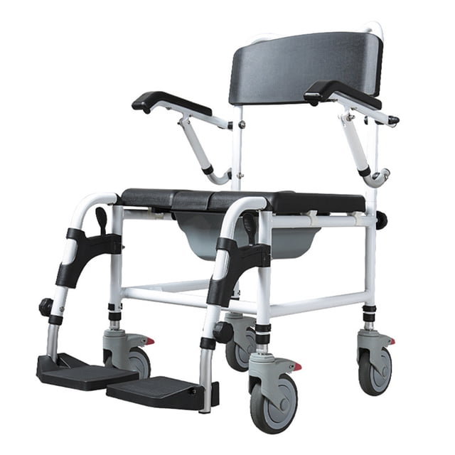 Chaise de Chevet de Douche en Fauteuil Roulant à Hauteur Réglable et Repose-Pieds Relevable,