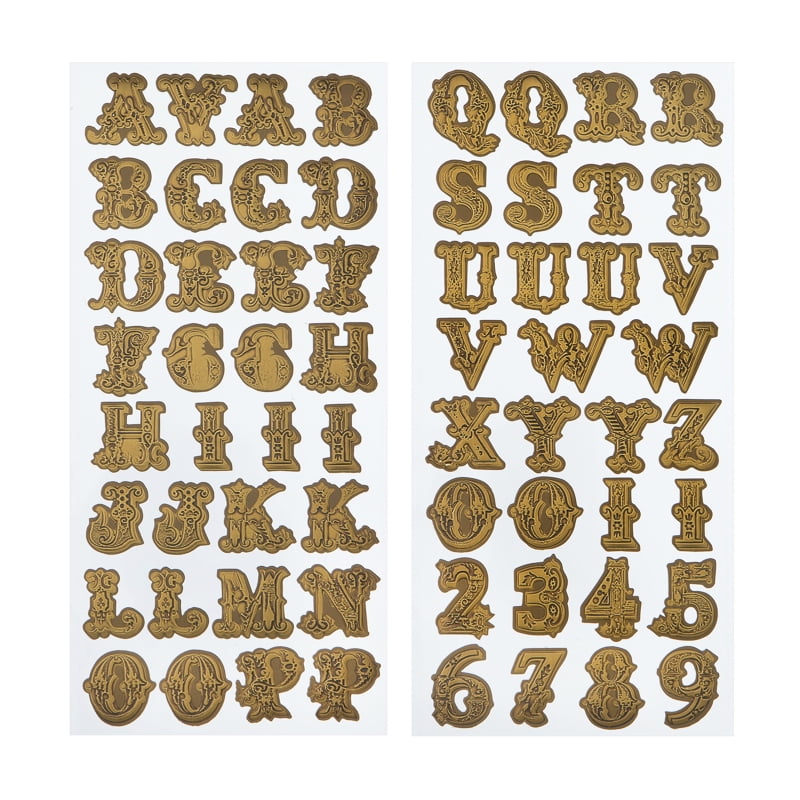 Darice Large Embossed Vintage Letter Stickers Gold, 63 pc