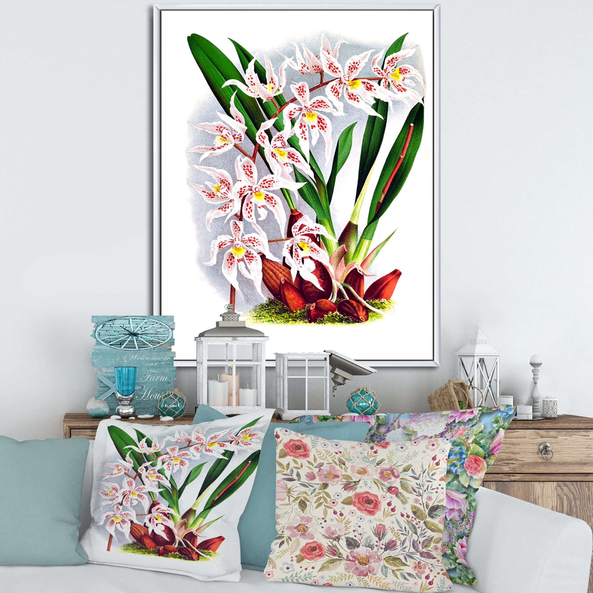Designart 'White Vintage Orchid Flower II' Traditional Framed Canvas Wall Art Print