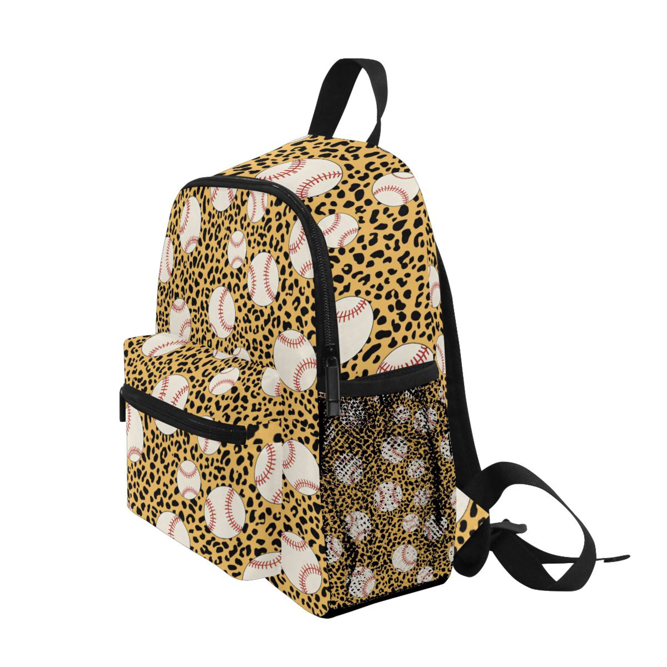 Baseball Leopard Print Pattern Mini Backpack Cute Small Backpack with Chest Strap and Whistle Ages 3-8