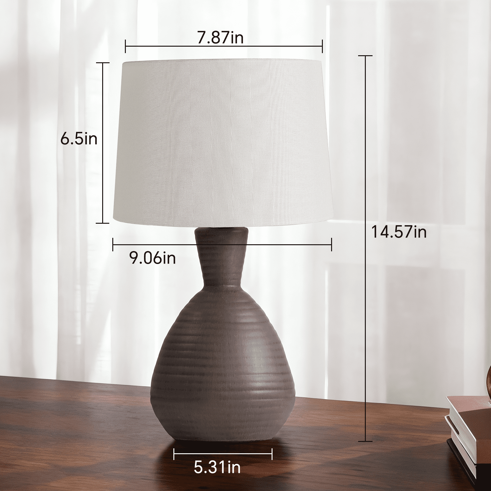 SUNMORY Table Lamps for Living Room, 3 Way Dimmable Ceramic Table Lamps 14.6" Small Space Cute Mushroom Lamp, Farmhouse Table Lamp for Bedroom, Dining, Home Office(Linen Shade)