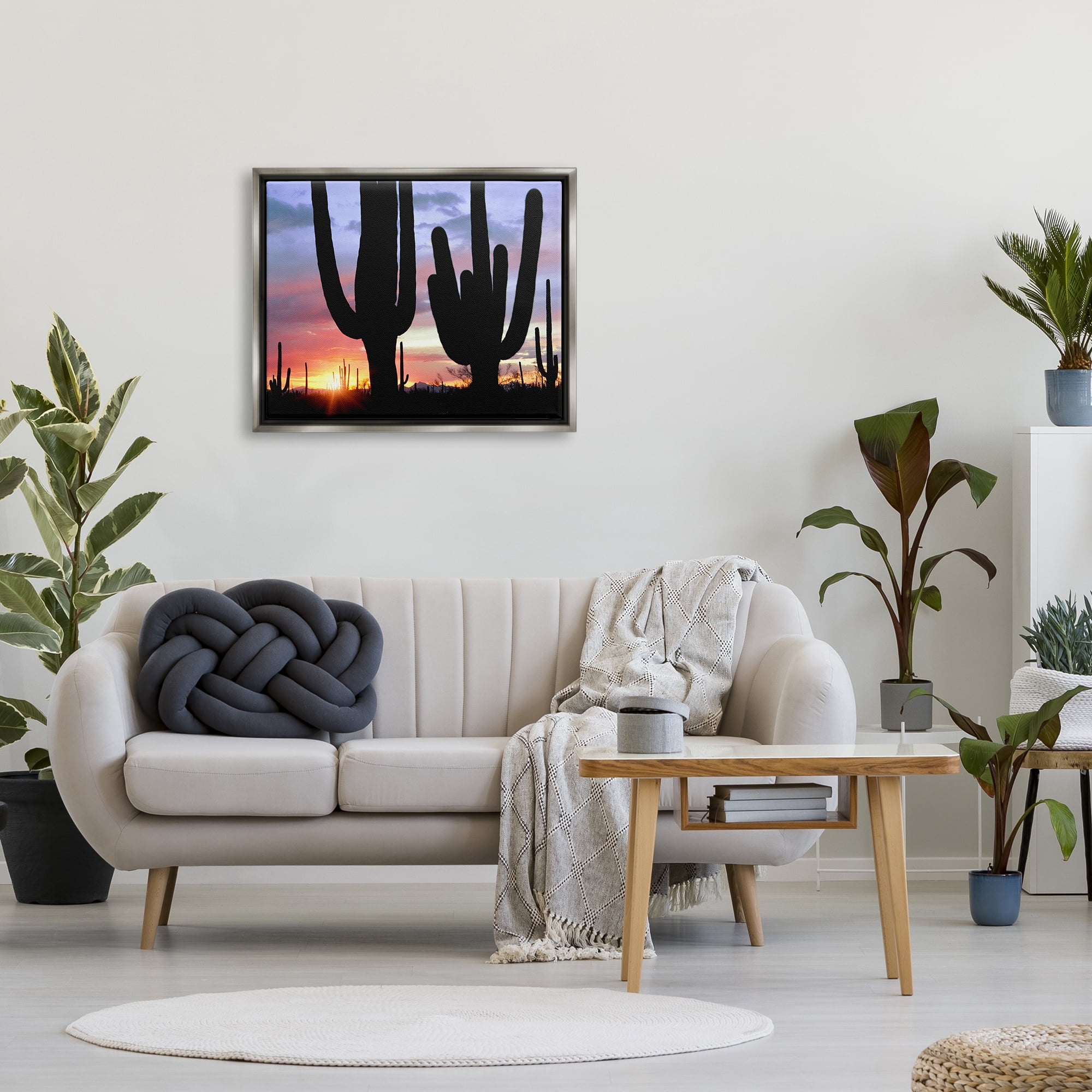 Stupell Industries Desert Cactus Sunset Silhouettes Landscape Photography Gray Floater Framed Art Print Wall Art
