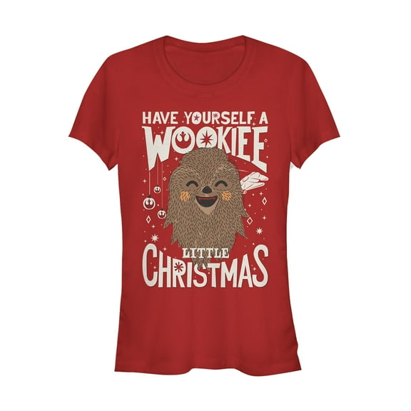 Junior's Star Wars Christmas Have Yourself a Wookie  Graphic Tee Red 2X Large