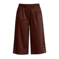 thumbnail image 2 of Oksale Capri Pants for Women Loose Cozy Straight Leg Capris with Pockets Lightweight Soft Elastic Waist Summer Cropped Trousers Brown S, 2 of 7