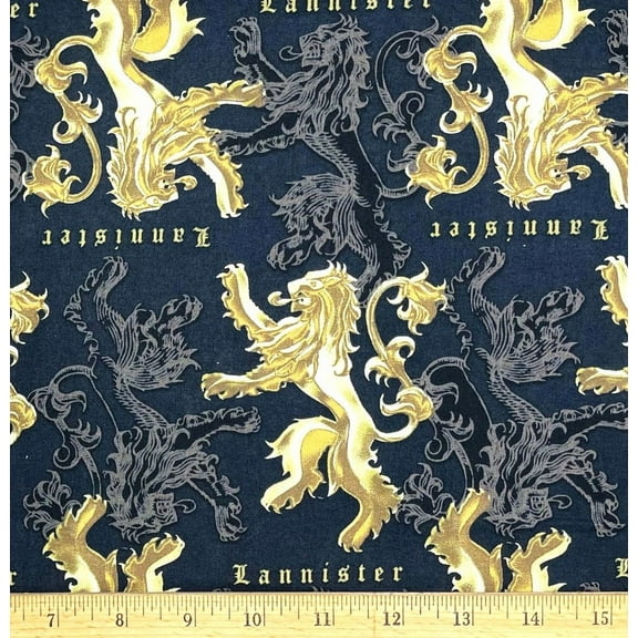 1 Yard - Game of Thrones House Lannister Lion on Black Cotton Fabric (Great for Quilting, Sewing, Craft Projects, Throw Pillows & More) 1 Yard X 44" Wide