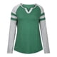 thumbnail image 3 of Camisa de manga larga tejida con mangas raglán de colores contrastantes con cuello en V para mujer Fridja  czfsfas5307, 3 of 7