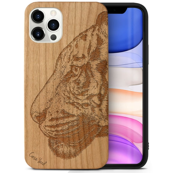 Case Yard Wooden Case Outside Soft TPU Silicone, Slim Fit Shockproof Wood Protective Phone Cover for Girls Boys Men and Women, Supports Wireless Charging Bengal Tiger Design case for iPhone-11-Pro-Max
