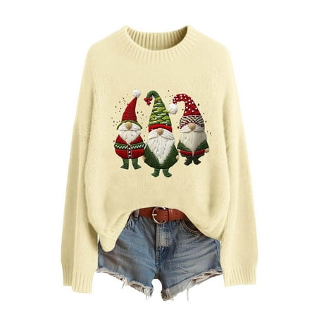 ZHOUCHANKIDS Ugly Christmas Sweater Women Men, Christmas Sweater for Couples, Funny Reindeer Xmas Tacky Pullover Cute, Ugly Christmas Sweater for Women Light Yellow XL