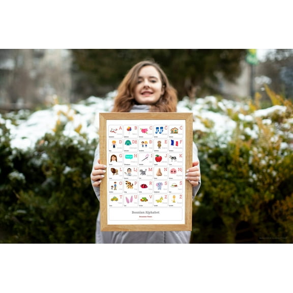 BOSNIAN Alphabet POSTER Print With Words And English Translations (16 x 20 inches)