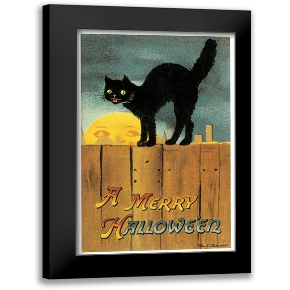 Vintage Apple Collection 10x14 Black Modern Framed Museum Art Print Titled - Fence Cat.tif