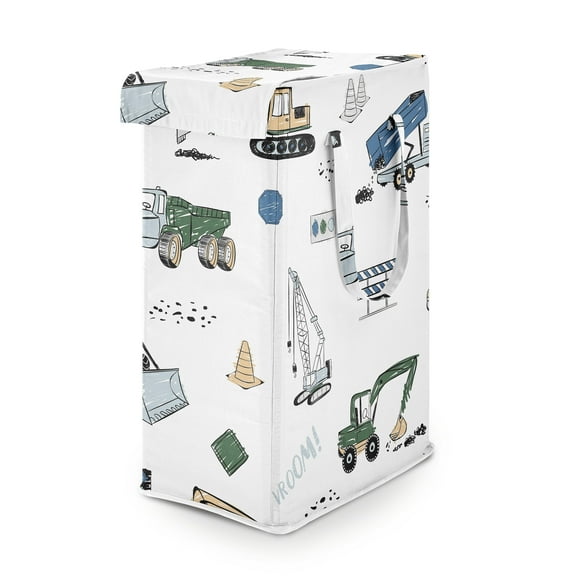 Sweet Jojo Designs Construction Truck Green Blue and Grey Foldable Laundry Hamper with Handles