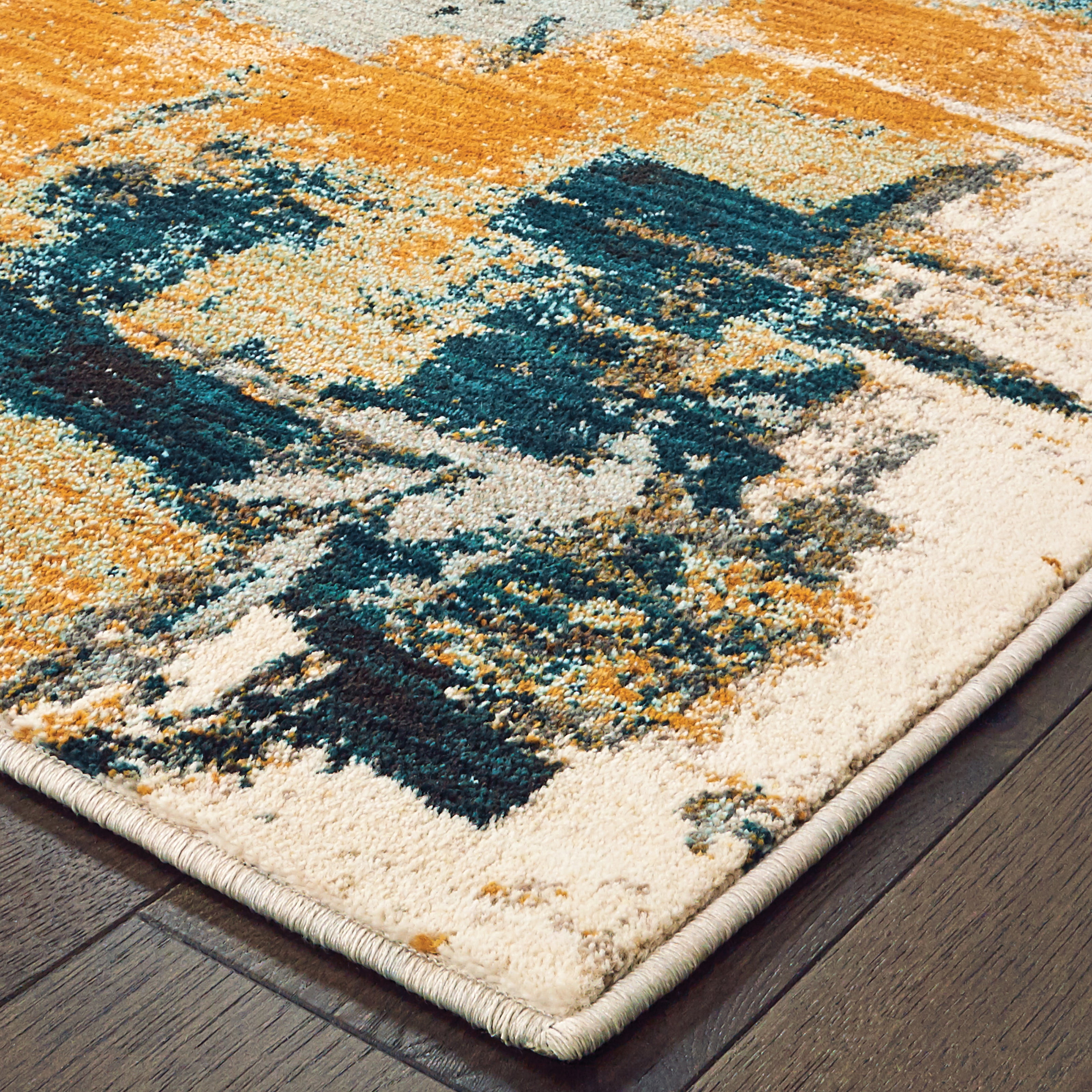 Eloisa Contemporary Abstract Area Rug, Blue/ Gold 5, 6' x 9'