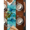 thumbnail image 2 of Table Runner Dresser Scarves 36 Inch Long,Marine Coastal Wave Turquoise Ombre Linen Dining Table Runners Abstract Ocean Sea Shore Tabletop Scarf for Wedding Holiday Party Kitchen, 2 of 9