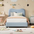 thumbnail image 3 of |17980|elevate your sleep: tamaño individual metal platform marco de cama con sherpa cabecero & de madera slats - no box spring, no noise, blue elegance|, 3 of 7
