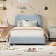 thumbnail image 3 of |17980|elevate your sleep: tamaño individual metal platform marco de cama con sherpa cabecero & de madera slats - no box spring, no noise, blue elegance|, 3 of 7