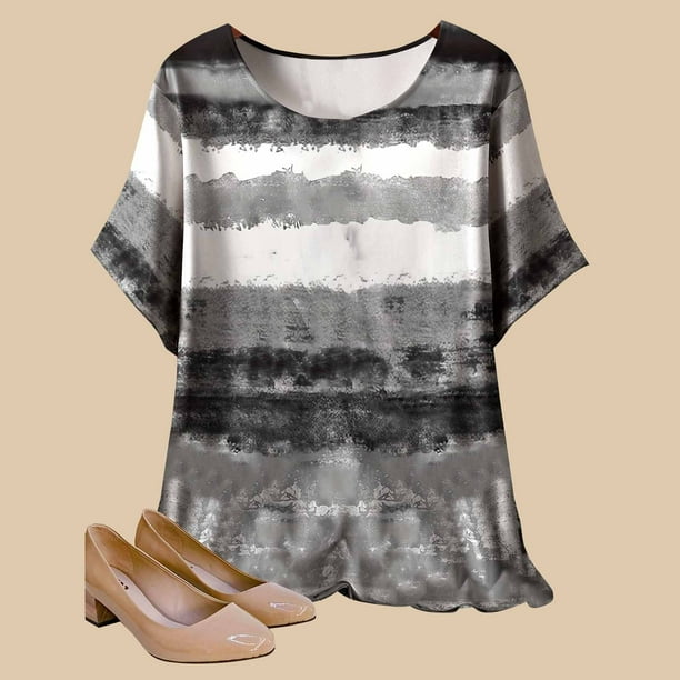 Puntoco Liquidación de blusas cortas para mujer, blusa de manga corta con estampado de moda para mujer, camiseta de cuello redondo
